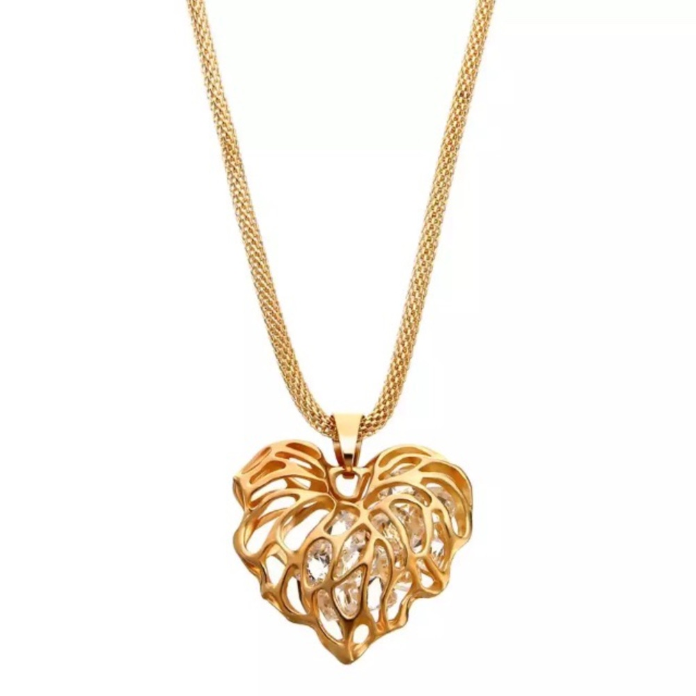 Heart Necklace W/ Floating Crystals
